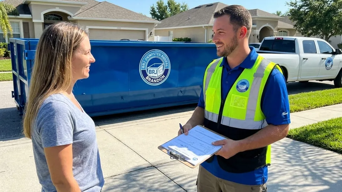 Dumpster permits in Brandon, Florida — a container placed on a driveway rather than the county right-of-way