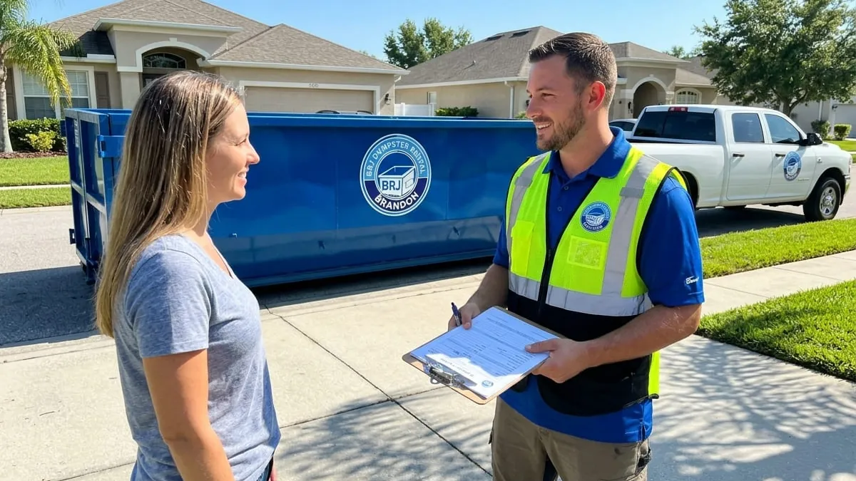BRJ Dumpster Rental team member answering customer questions in Brandon, Florida BRJ Dumpster Rental team member answering customer questions in Brandon, Florida