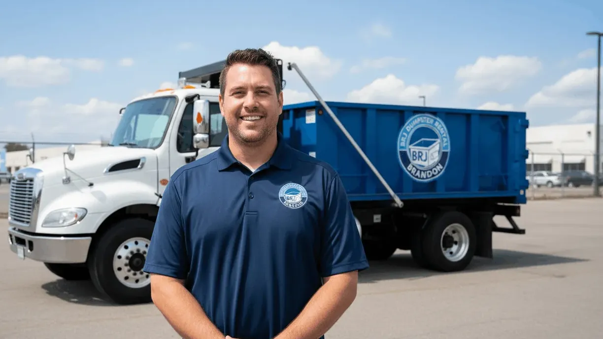 Hurricane and storm debris cleanup in Brandon, Florida — a driver assessing a wet-debris clear-out