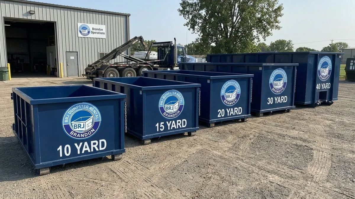 Roll-off dumpster sizes available from BRJ Dumpster Rental in Brandon, Florida Roll-off dumpster sizes available from BRJ Dumpster Rental in Brandon, Florida