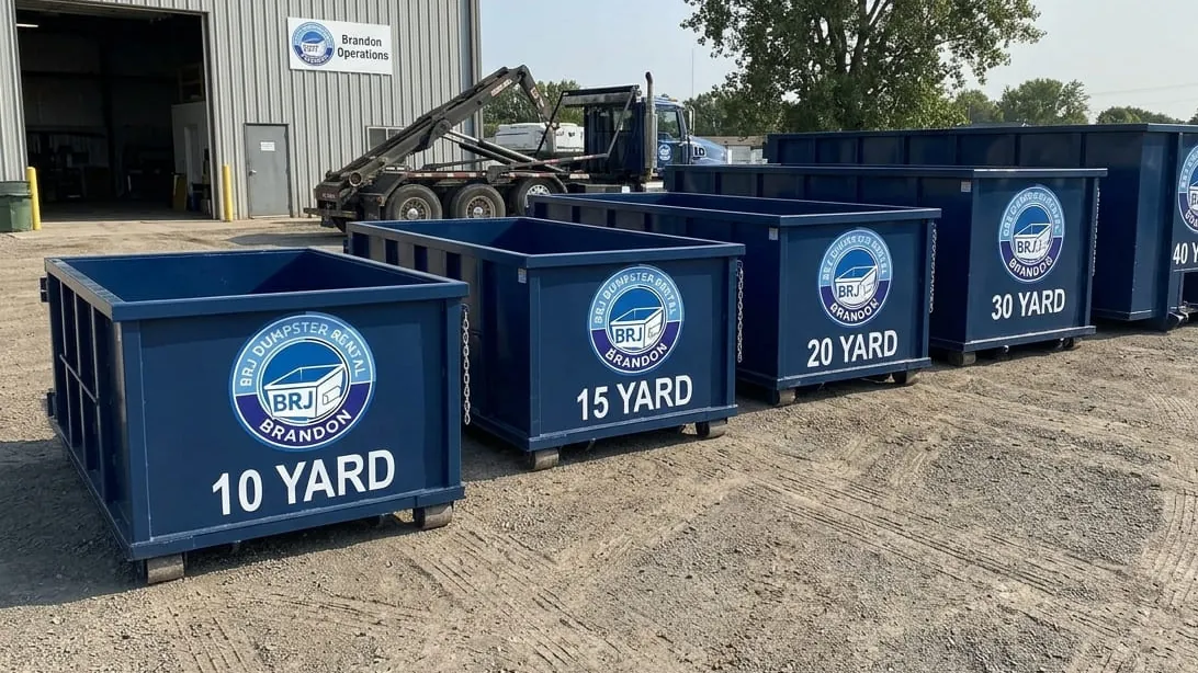 What size dumpster do I need in Brandon, Florida — roll-off containers compared side by side at the yard